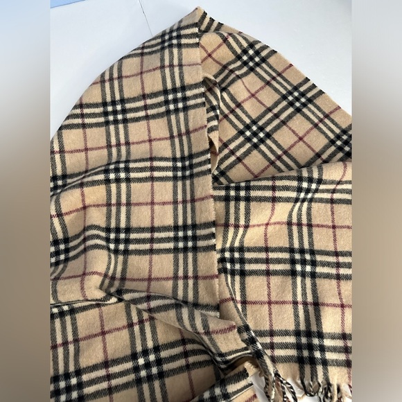BURBERRY / BURBERRY’S London 100% Cashmere fringe scarf classic check brown VTG - Picture 9 of 10